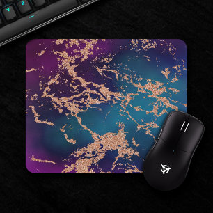 Moody Marble Deep Luxe Lila Aquamarine Rose Gold Mousepad