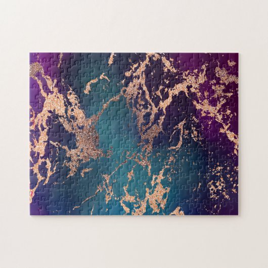 Moody Marble | Deep Luxe Lila Aquamarine Rose Gold Puzzle (Horizontal)