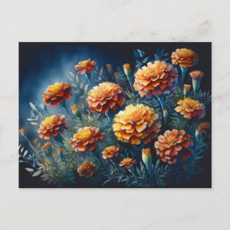 Moody Marigolds Watercolor Orange Blume Postkarte