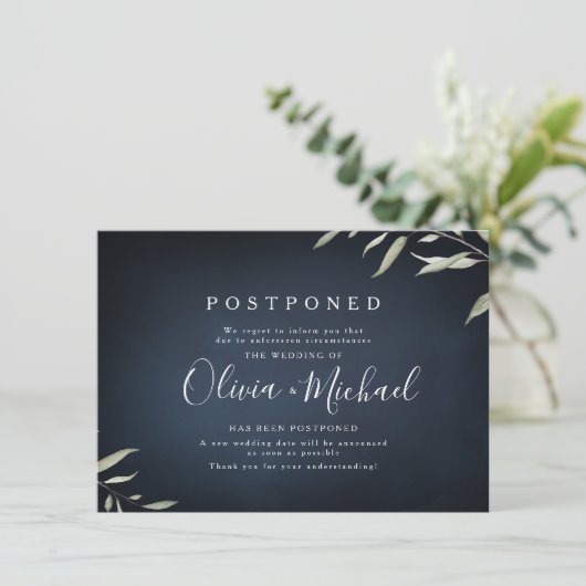 Moody Marine Minimal Grün Hochzeit Verschiebung Einladung (Stehend Vorderseite)