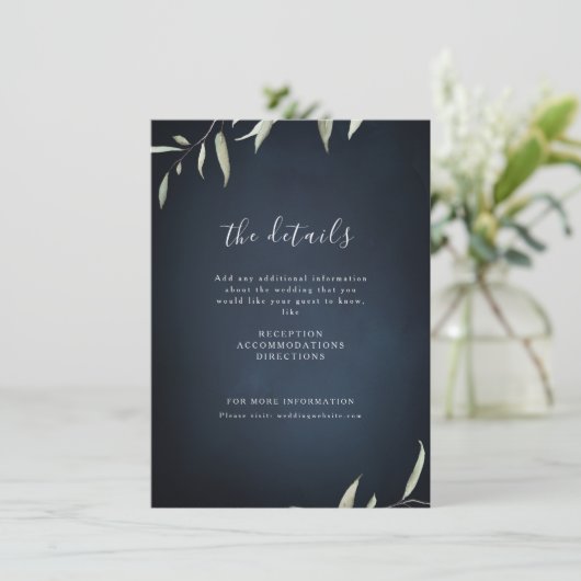 Moody Marine minimale botanische grüne Hochzeit Begleitkarte (Stehend Vorderseite)