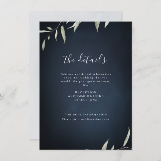 Moody Marine minimale botanische grüne Hochzeit Begleitkarte (Vorne/Hinten)