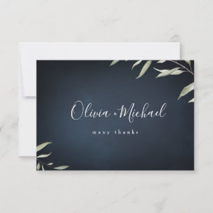 Moody Marine minimale botanische grüne Hochzeit Dankeskarte