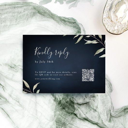 Moody Marine minimale grüne Hochzeit QR-Code RSVP Karte