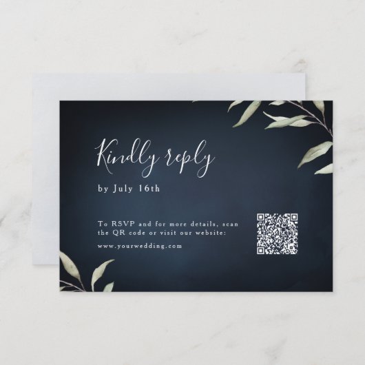 Moody Marine minimale grüne Hochzeit QR-Code RSVP Karte (Vorne/Hinten)