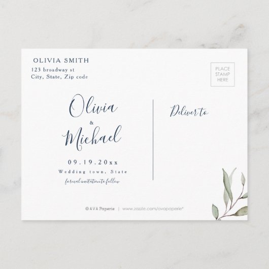 Moody Marine minimale Vegetation Save the Date Ankündigungspostkarte (Rückseite)