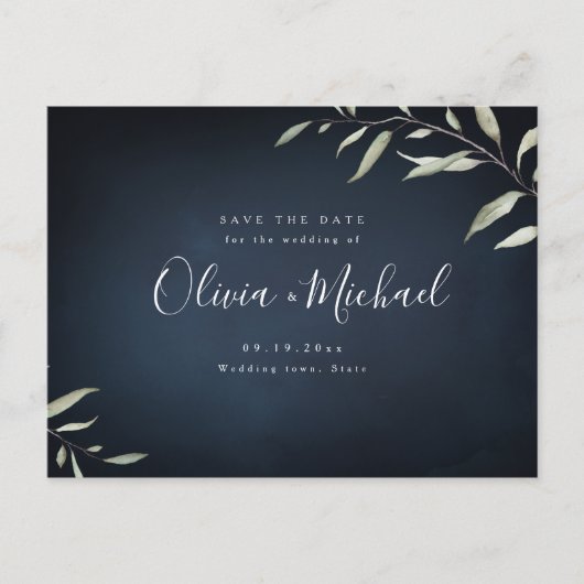 Moody Marine minimale Vegetation Save the Date Ankündigungspostkarte (Vorderseite)
