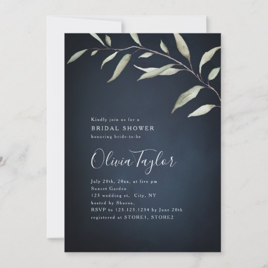 Moody Marine minimales grünes Brautparty Einladung (Vorderseite)