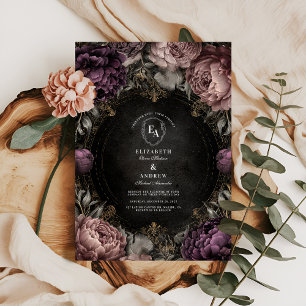 Moody Mauve Peony Gothic Wedding Einladung