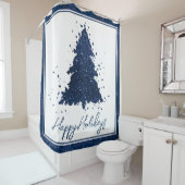 Moody Merry Christmas | Classy Dark Navy Blue Tree Duschvorhang (Beispiel)