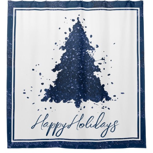 Moody Merry Christmas | Classy Dark Navy Blue Tree Duschvorhang (Vorderseite)
