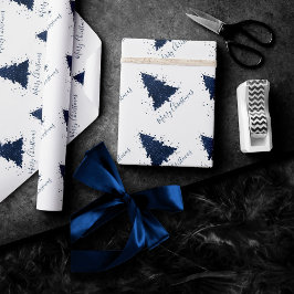 Moody Merry Christmas | Classy Dark Navy Blue Tree Geschenkpapier