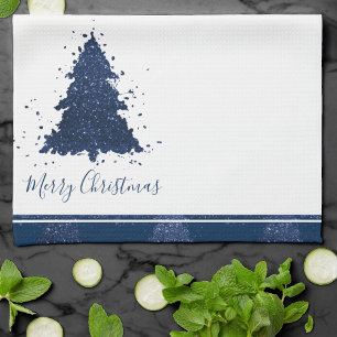 Moody Merry Christmas   Classy Dark Navy Blue Tree Geschirrtuch