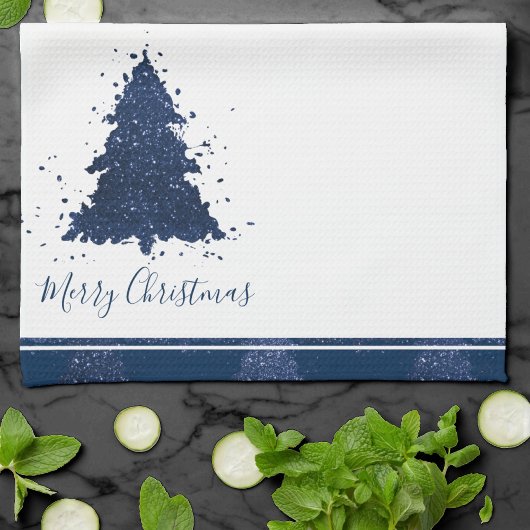 Moody Merry Christmas | Classy Dark Navy Blue Tree Geschirrtuch