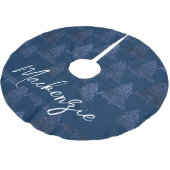 Moody Merry Christmas | Classy Dark Navy Blue Tree Polyester Weihnachtsbaumdecke (Schrägansicht)