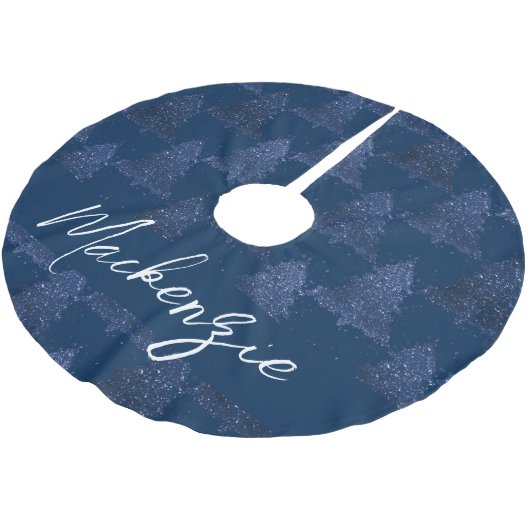 Moody Merry Christmas | Classy Dark Navy Blue Tree Polyester Weihnachtsbaumdecke (Schrägansicht)