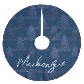 Moody Merry Christmas | Classy Dark Navy Blue Tree Polyester Weihnachtsbaumdecke (Vorderseite)