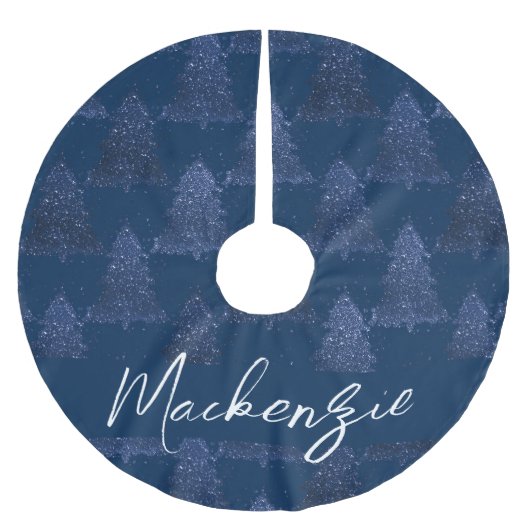 Moody Merry Christmas | Classy Dark Navy Blue Tree Polyester Weihnachtsbaumdecke (Vorderseite)