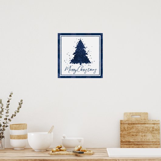 Moody Merry Christmas | Classy Dark Navy Blue Tree Poster (Küche)