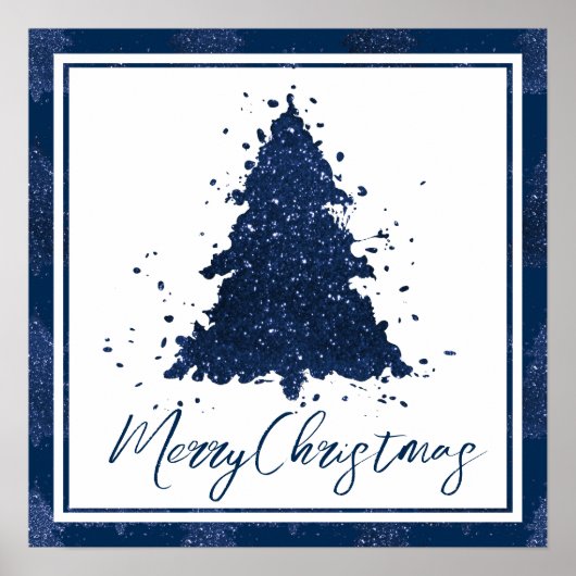 Moody Merry Christmas | Classy Dark Navy Blue Tree Poster (Vorne)