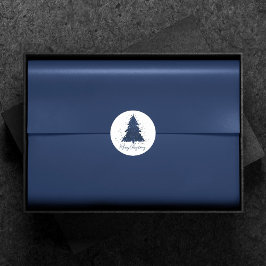 Moody Merry Christmas | Classy Dark Navy Blue Tree Runder Aufkleber