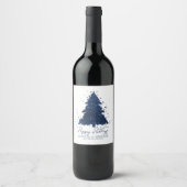 Moody Merry Christmas | Classy Dark Navy Blue Tree Weinetikett (Vorderseite)