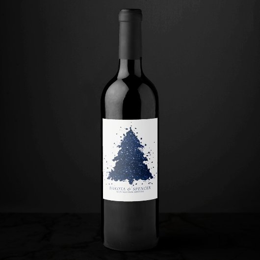 Moody Merry Christmas | Classy Dark Navy Blue Tree Weinetikett