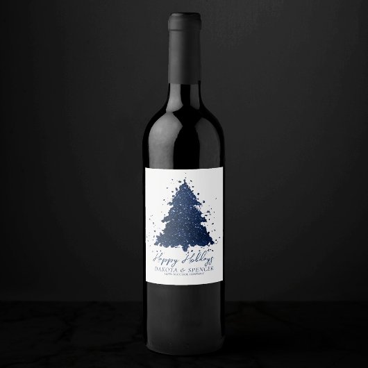 Moody Merry Christmas | Classy Dark Navy Blue Tree Weinetikett