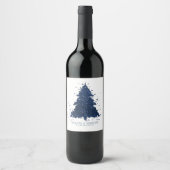 Moody Merry Christmas | Classy Dark Navy Blue Tree Weinetikett (Vorderseite)