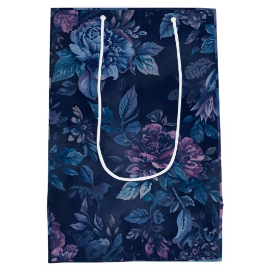 Moody Midnight Floral Wine Carrier Mittlere Geschenktüte (Rückseite)