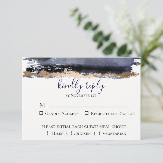 Moody Midnight Wedding RSVP Card Karte (Stehend Vorderseite)