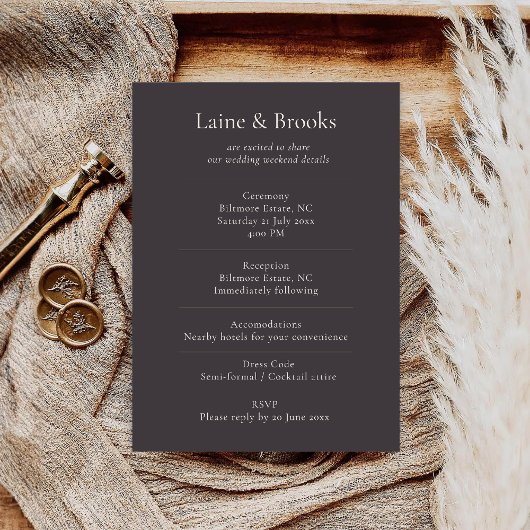 Moody Minimal Wedding Details Card Begleitkarte