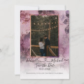 Moody Modern Floral Lila Script Foto Herz Save The Date (Vorderseite)