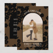 Moody Modern Floral Save the Date Karte braun (Vorne/Hinten)