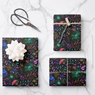 Moody Modern Winter Botanische Weihnachtsblume  Geschenkpapier Set