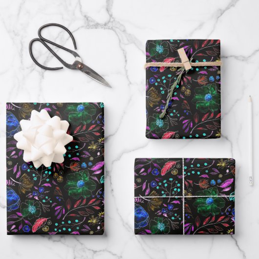 Moody Modern Winter Botanische Weihnachtsblume  Geschenkpapier Set (Vorderseite)