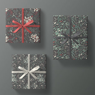 Moody Modern Winter Botanische Weihnachtsblume Geschenkpapier Set