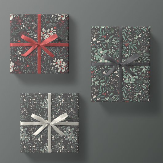 Moody Modern Winter Botanische Weihnachtsblume Geschenkpapier Set