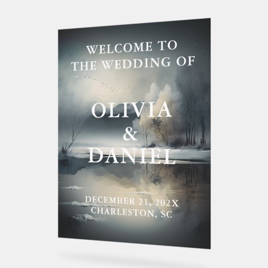 Moody Modern Winter Wedding Willkommen Acrylschild (Winkel)