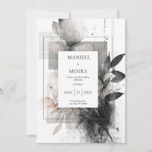 Moody Monochrome Abstrakt Floral Wedding Einladung
