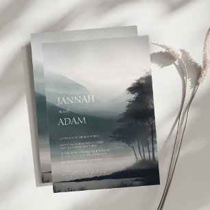 Moody Mountain Dark Aesthetic Woodland Wedding Einladung