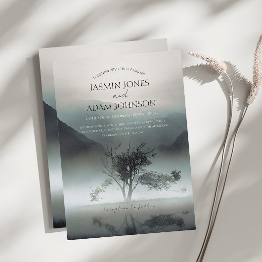 Moody Mountain Dark Aesthetic Woodland Wedding Einladung