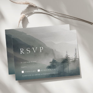 Moody Mountain Dark Aesthetic Woodland Wedding RSVP Karte