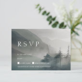 Moody Mountain Dark Aesthetic Woodland Wedding RSVP Karte (Stehend Vorderseite)
