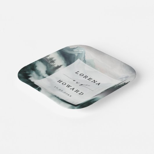 Moody Mountain Moonlit Pine Forest Wedge Pappteller (Gewinkelt)