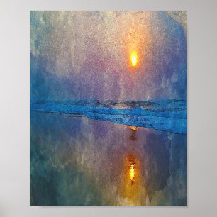 Moody muffiger Sonnenaufgang am Meer Poster