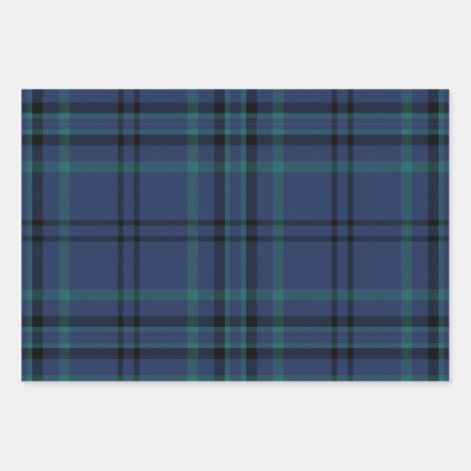 Moody Navy and Teal Dark Tartan Christmas Geschenkpapier Set (Vorderseite)