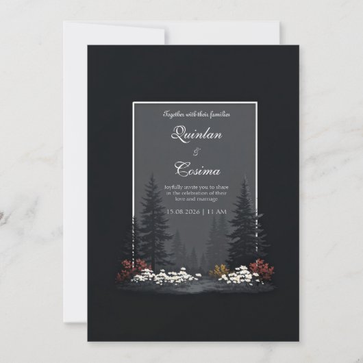 Moody Nordic Forest Wildflower Wedding Einladung (Vorderseite)