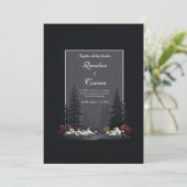 Moody Nordic Forest Wildflower Wedding Einladung (Stehend Vorderseite)