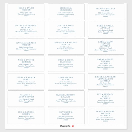 Moody Ocean Blue Schriftart Guest Address Aufkleber (Blatt)